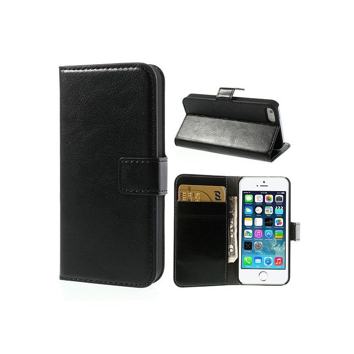 Plånboksfodral Crazy Horse iPhone 5/5S/SE - Svart I5S-208G