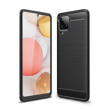 För Samsung Galaxy A12 borstad textur kolfiber TPU
