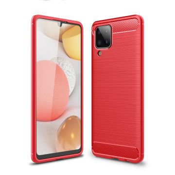 För Samsung Galaxy A12 borstad textur kolfiber TPU