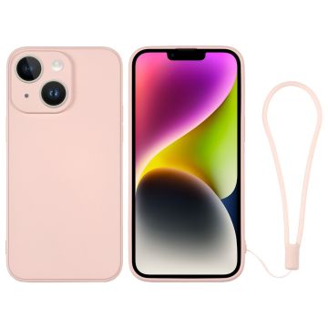 Skal iPhone 14 Silikon med handledsrem (Rosa)