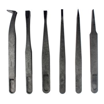 Pincetter antistatisk kolfiber, rak o böjd, 6-pack