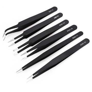 Pincetter i rostfritt stål, antistatiska, 6-pack