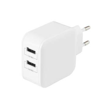Dual USB Laddare 230V 2A Vit