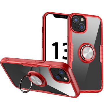  För iphone 13 - Stötsäker Transparent TPU + Akryl Skyddsfodral med ringhållare (röd)