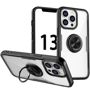 Stötsäker Transparent TPU + Skyddsfodral i akryl med ringhållare för iPhone 13 Pro Max (svart)
