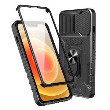All-inclusive PC TPU härdat glasfilm integrerat stötsäkert skal för iPhone 13 (svart)