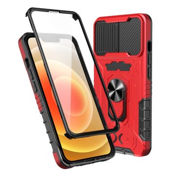 All-inclusive PC TPU härdat glasfilm integrerat stötsäkert skal för iPhone 13 (röd)