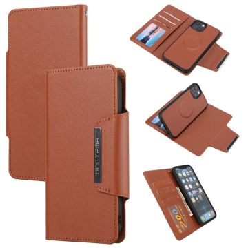 iPhone 13 - Löstagbart PU-läderfodral i sidentextur (brun)