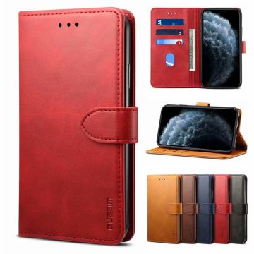 GUSSIM Business Style Läderfodral med korthållare för iPhone 13 Pro Max (röd)