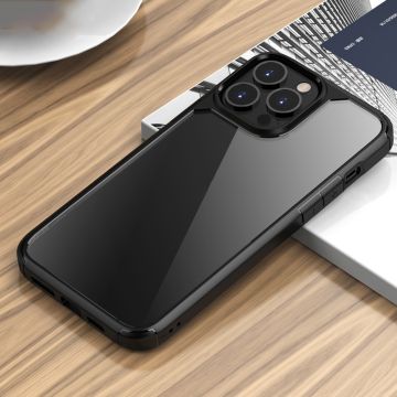 iPhone 13 Pro - Stötsäker TPU + genomskinligt PC-skyddskal (svart)