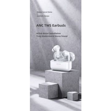 USAMS LY06  ANC TWS Trådlösa Hörlurar (Active Noise Cancellation) Vit