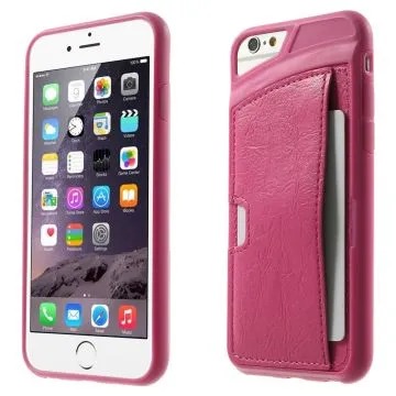 Skal läder med kortplats iPhone 6/6S - Mörkrosa 11060170C