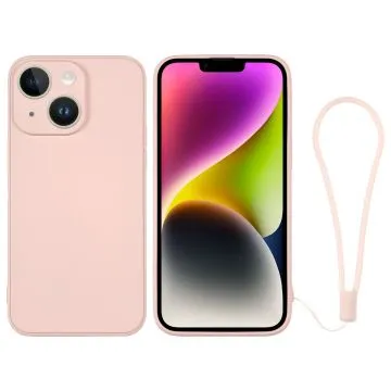 Skal iPhone 14 Silikon med handledsrem (Rosa)