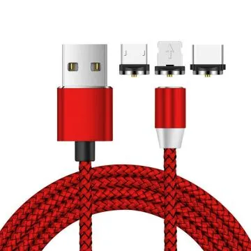 3 i 1 USB till 8 stift + Type-C/USB-C + Micro USB magnetiskt metallgränssnitt Nylonflätad laddningskabel, längd: 1m (röd)
