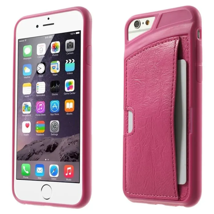 Skal läder med kortplats iPhone 6/6S - Mörkrosa 11060170C